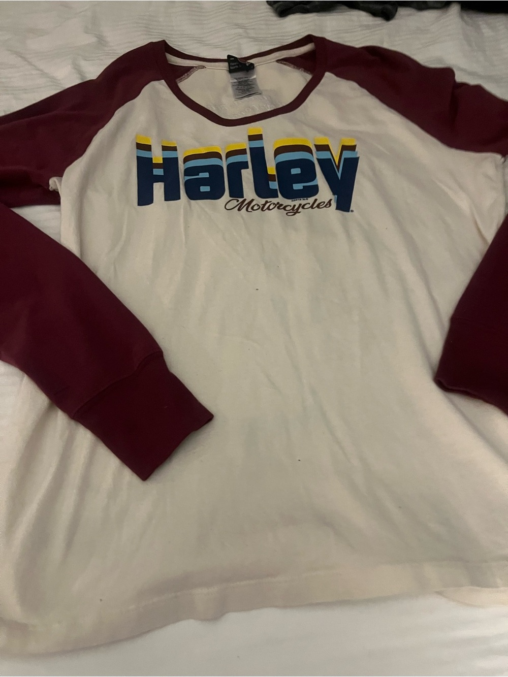 Harley-Davidson White and Maroon women’s California Raglan Long Sleeve Tee